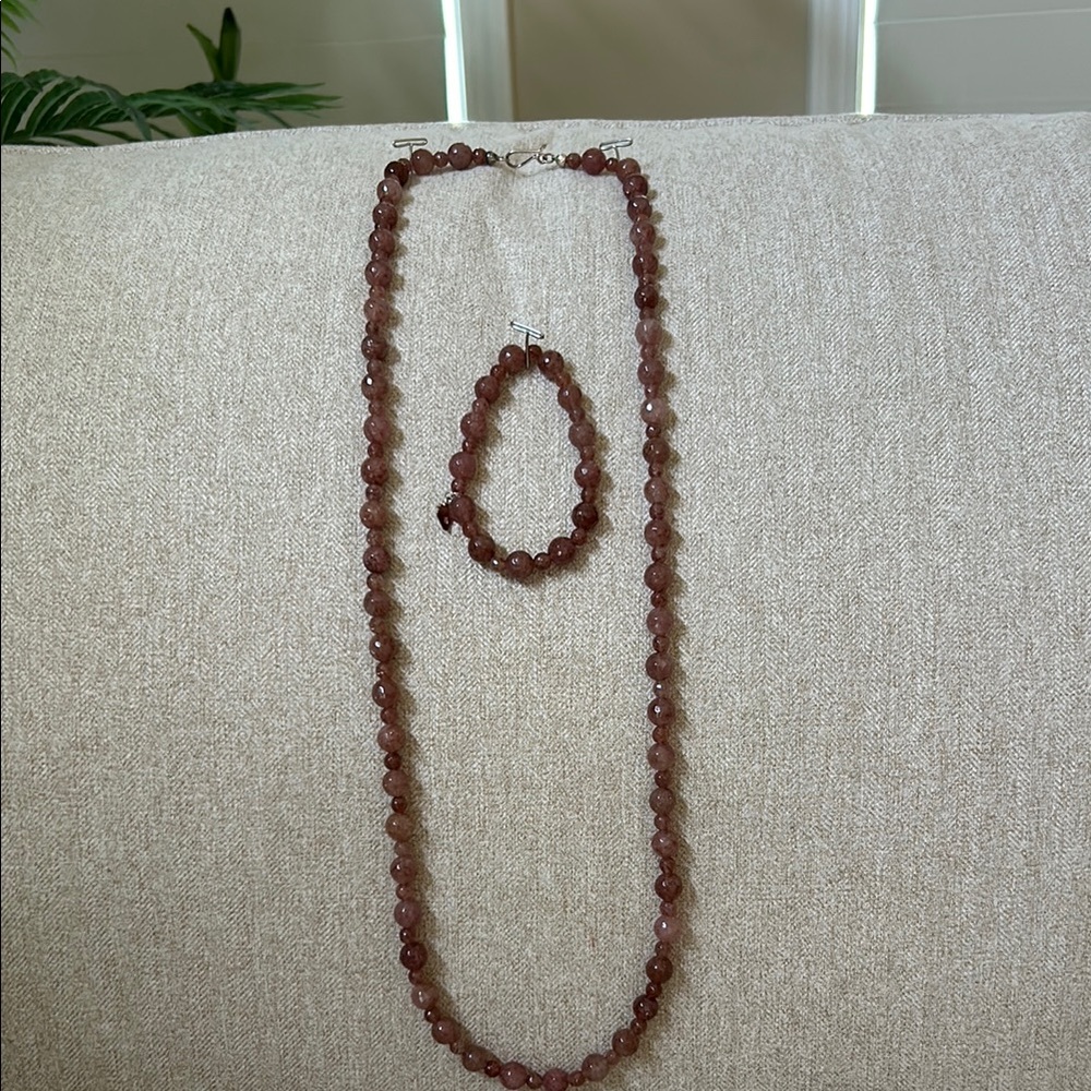 Elegant Strawberry Quartz Beaded Necklace and Bracelet Set by Jay King